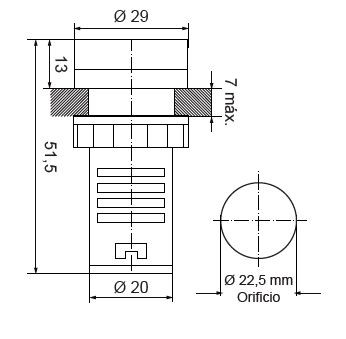 [FC22CAV] Piloto voltímetro digital (tras cuadro) Ø 22,5 mm 48 - 500 VAC verde. Mod. PV22