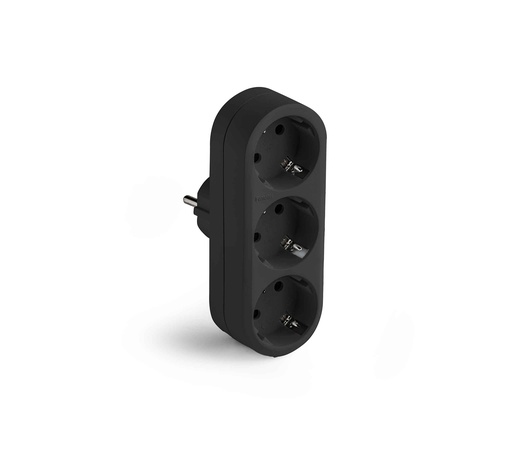 [1333NFAM] Adaptador enchufe triple 3x2P+T de entrada frontal negro Famatel. Mod. 1333-N