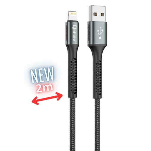 [QCHPRA3XL] Conexión USB macho a Lightning macho aluminio cable trenzado 2 metros 3A. Mod. QCHPRA3XL
