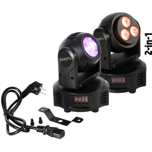 [MHBEAMWASH] Doble cabeza móvil 2 en 1 Ibiza Light & Sound. Mod. MH-BEAM-WASH