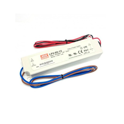 [LPV6012] Fuente de alimentación para tiras LED Mean Well 60W 12VDC IP67. Mod. LPV-60-12