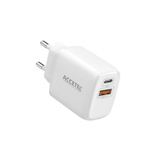 [AC550W] Cargador de pared Accetel carga rápida 25W QC 3.0 PD USB-C USB-A. Mod. AC550W
