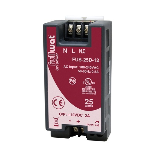 [FUS25D12] Fuente de alimentación conmutada de 24W 12Vdc 2A carril din. Mod. FUS-25D-12