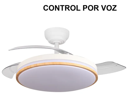 [264191368FAB] Ventilador techo aspas retráctiles control por voz 60W blanco/haya Parlatore. Mod. 264191368