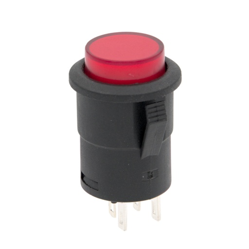 [4417R] nterruptor Redondo de 15mm de Diámetro con LED Rojo - SPST OFF-ON para Panel. Mod. 4417R