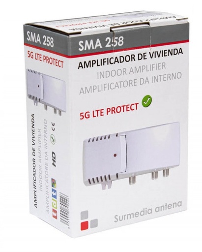 [SMA258SUR] Amplificador Interior 2 Salidas 30dB Filtro LTE 5G. Mod. SMA258