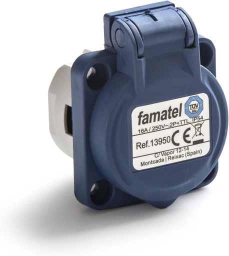 [13950FAM] Base empotrar 2P+TTL 16A 250V IP54 Azul Famatel. Mod. 13950