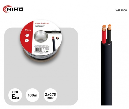 [TR121203GEN] Manguera altavoz 2x0,75mm² CCA redondo negro (metro). Mod. WIR9000