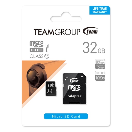 [TUSDH32GCL10U03TEM] Tarjeta micro SD HC 32 GB más adaptador Team Group. Mod. TUSDH32GCL10U03