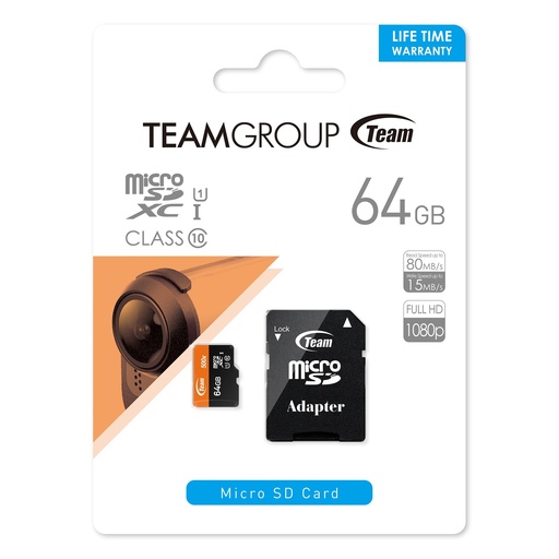 [TUSDX64GUS03TEM] Tarjeta micro SD HC 64 GB más adaptador Team Group. Mod. TUSDX64GUS03