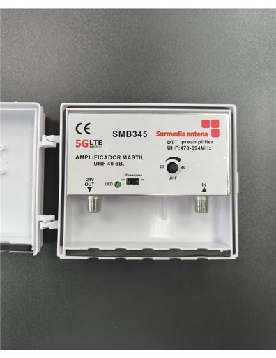 [SMB345] Amplificador de mástil 40dB con 1 entrada UHF filtro LTE 5G. Mod. SMB-345