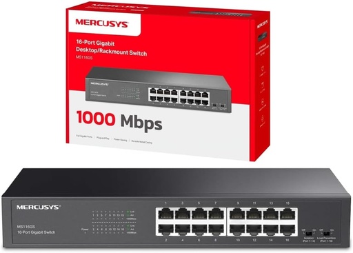 [MS116GS] Switch 16 puertos Gigabit Ethernet (10/100/1000) Mercusys. Mod. MS116GS