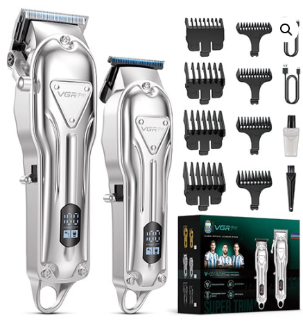 [V051298SIL] Set de cortapelos mas barbero inalámbrico y/o red color plata VGR. Mod. V051/298SIL