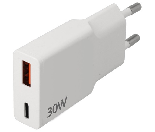 [ASCH30W2P046W] Cargador rápido USB Tipo-C PD/QC + USB-A QC 30W. Mod. CAR434