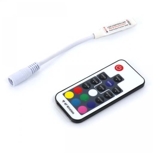 [844110] Controlador mini para tiras led RGB con control remoto por IR. Mod. LM2184