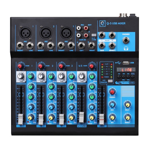 [Q5MK2USBLET] Mesa de mezcla 5 canales USB bluetooth OQAN. Mod. Q5 MK2 USB