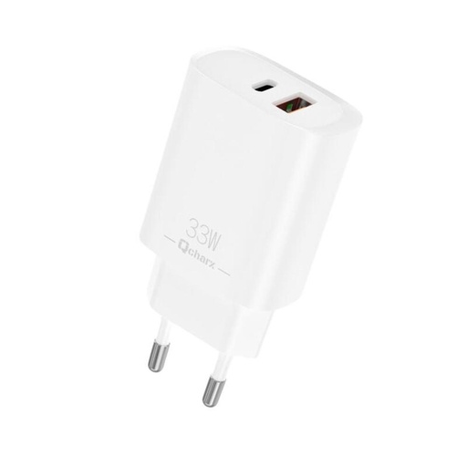 [QCHEROSB] Cargador Smarthphone 3A 33W USB + USB tipo C blanco Qcharx. Mod. QCHEROSB