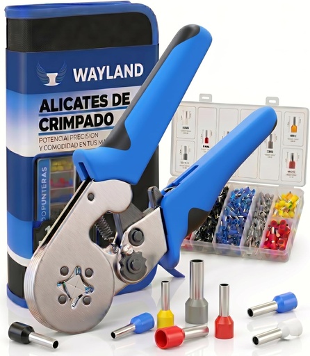 [WAYLAND] Crimpadora de puntera hueca 0.25 a 10mm2 c/ funda y juego de punteras. Mod. WAYLAND