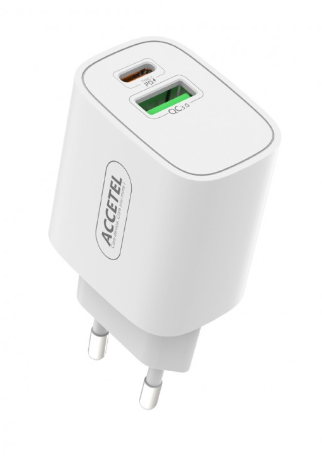 [TMUAD116] Cargador Carga Rápida De Pared Dual Salida USB-C+USB-A QC3.0/PD 20W. Mod. AC820W