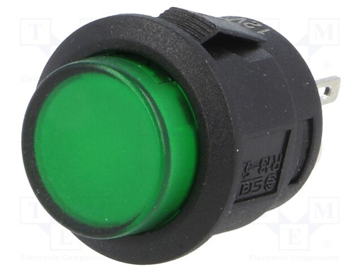 [R13523BL05BGL1] Pulsador interruptor redondo LED verde 12VDC 1,5A/250VCA. Mod. R13-523BL-05-BGL1